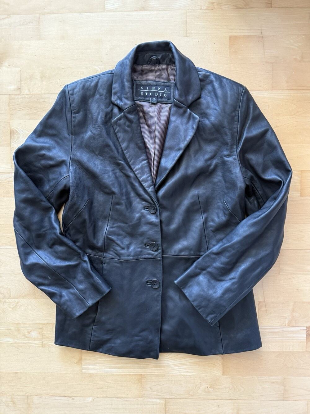 VTG Siena Studio Leather Jacket Blazer Black 8